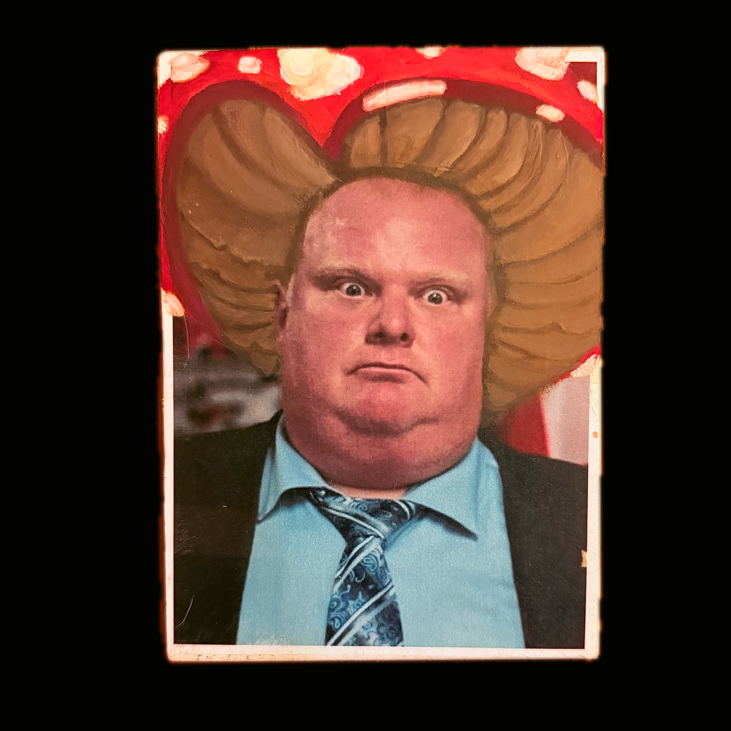114 - Painted Wood Panel - 5x7 - Mushroom Rob Ford