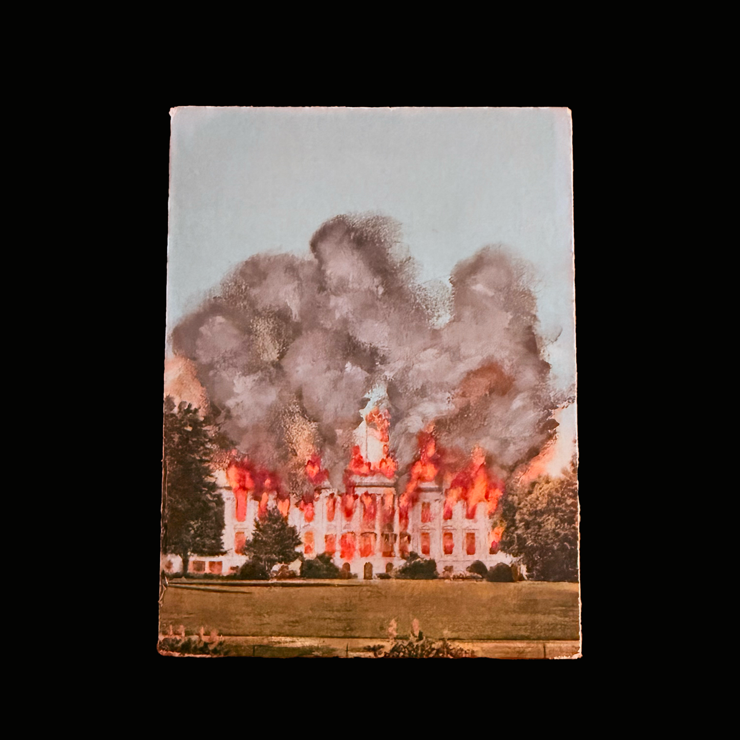 163 - Painted Wood Panel - 3x4 - Full Colour Burning Whitehouse