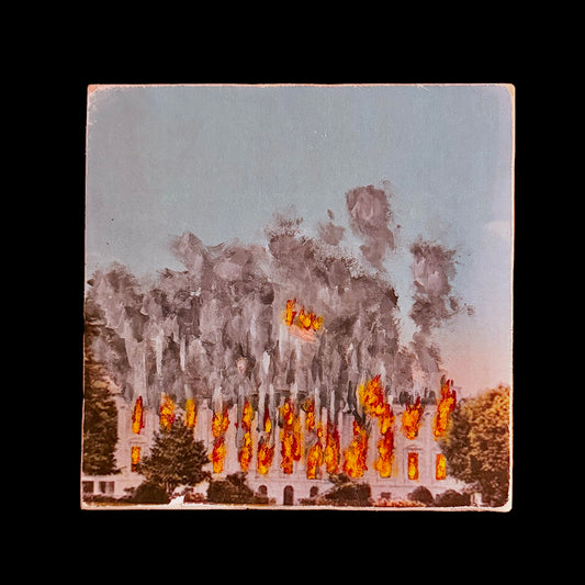 025 - Painted Wood Panel - 5x5 - Full Colour Burning Whitehouse